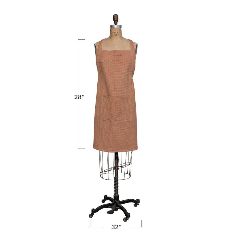 Woven Linen and Cotton Waffle Apron with Pocket - 32.0"L x 28.0"W x 0.1"H - 32.0"L x 28.0"W x 0.1"H