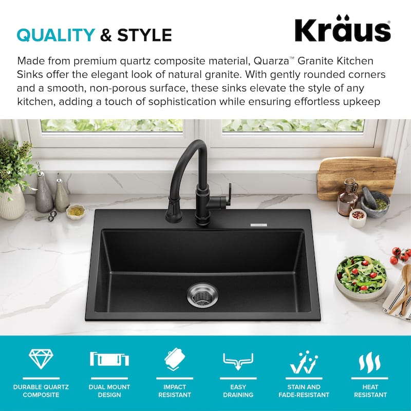 KRAUS Granite 31 inch 1-Bowl Undermount Drop-in Kitchen Sink