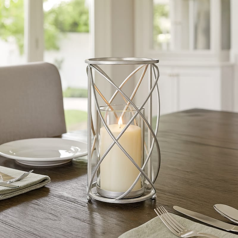 Metal Glass Open Frame Pillar Candle Holder