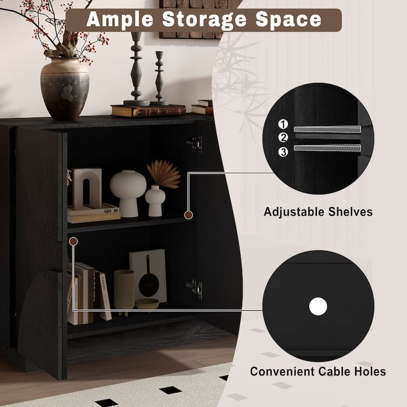 4-Door Large Storage Sideboard, Wood Sideboard Cabinet with Semi-Circular Handles and Adjustable Shelves