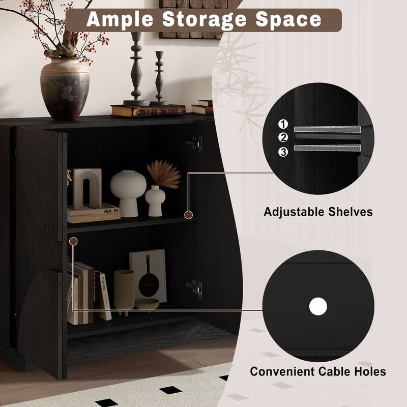 4-Door Large Storage Sideboard,Wood Sideboard Cabinet with Semi-Circular Handles and Adjustable Shelves