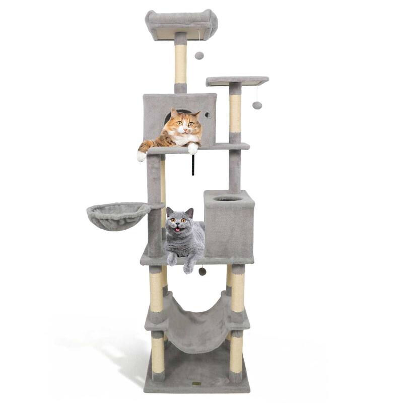 Gymax 80'' Tall Cat Tree w/2 Condos Sisal Scratching Posts Plush Perch
