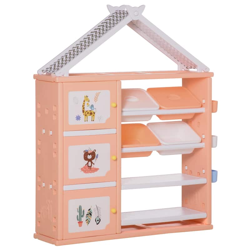 Qaba Toy, Clothing, and School Supplies Kids Storage Organizer Cabinet for Kids Bedroom Storage and More, Shelves with Bins