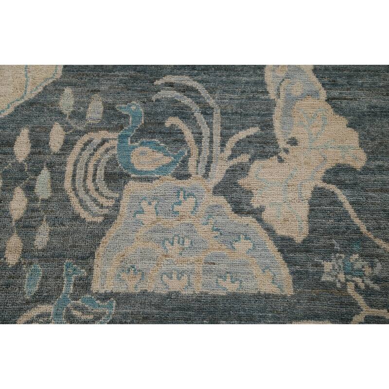 Hand Knotted Oriental 100% Wool Carpet Traditional Floral Greys & Charcoal Art Deco Area Rug - 14' 0'' X 9' 10''