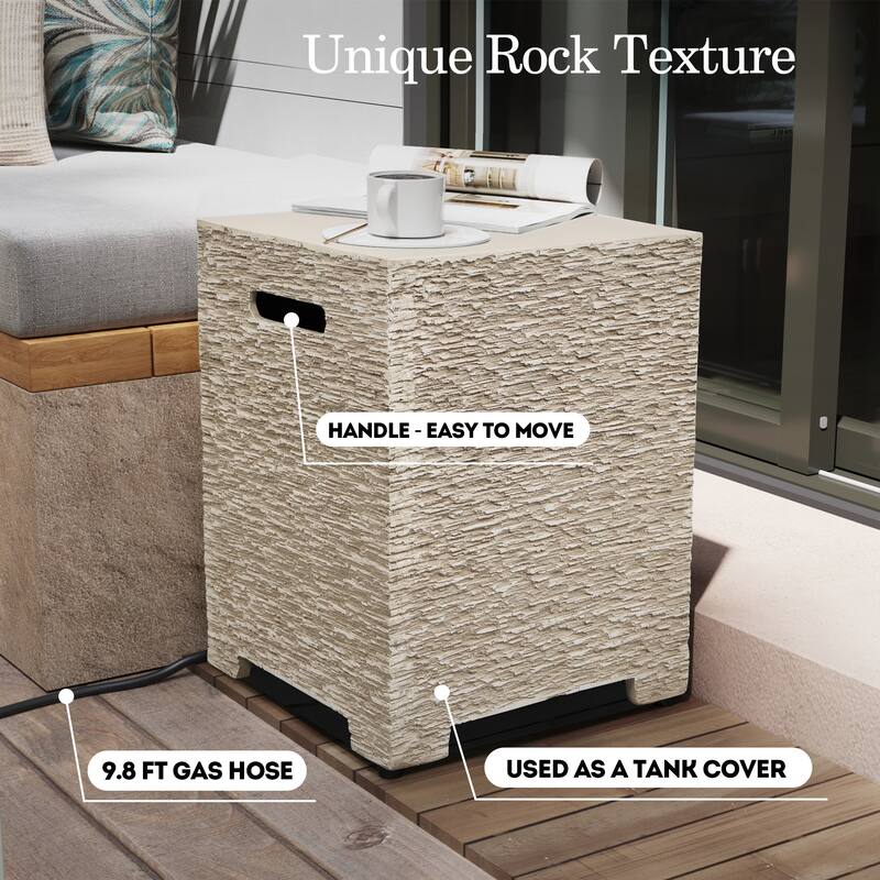 Patio Watcher 56in. Outdoor Rectangle Magnesium Oxide Fire Pit Table with Gas Tank Cover and Wind Guard