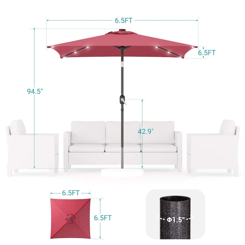BONOSUKI 6.5x6.5Ft LED Patio Market Umbrella Weather-Resistant Frame