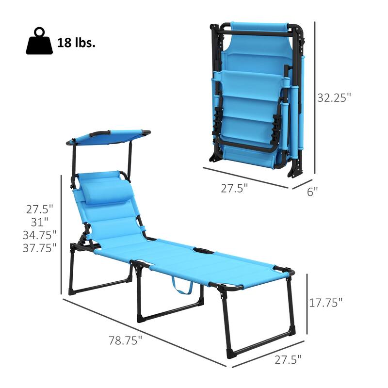 Foldable Outdoor Reclining Sun Lounger with Adjustable Backrest and Weather-Resistant Fabric - 27.5" W x 78.75" D x 17.75" H