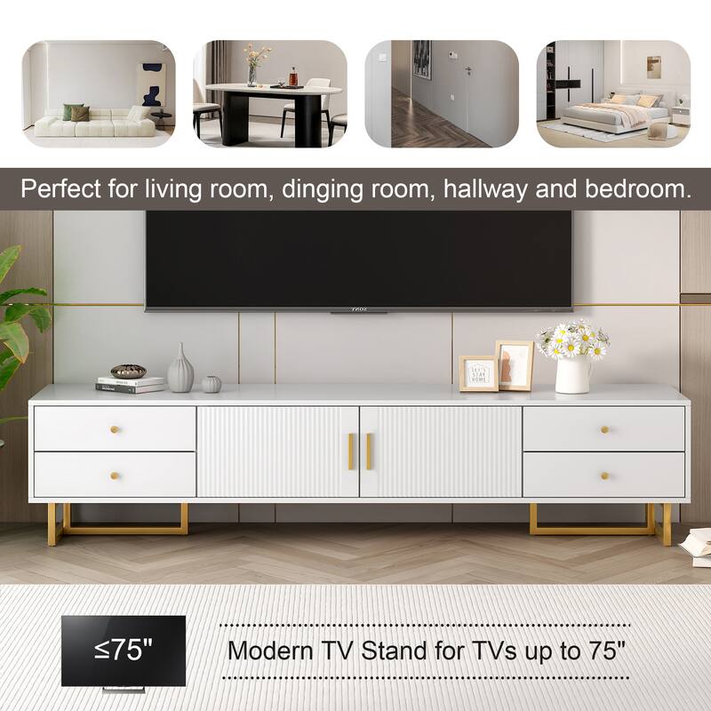 70.9'' Modern TV Stand for 65+ Inch TVs, Entertainment Center with 4 Drawers, Cabinet & Cable Management for Living Room