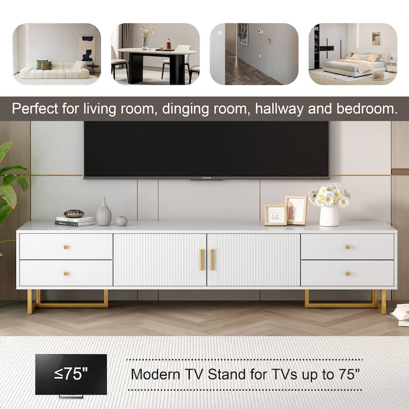 Modern TV Stand TV Console Table for 65+ Inch TV, T-shaped Metal Frame Media Cabinet Entertainment Center for Living Room