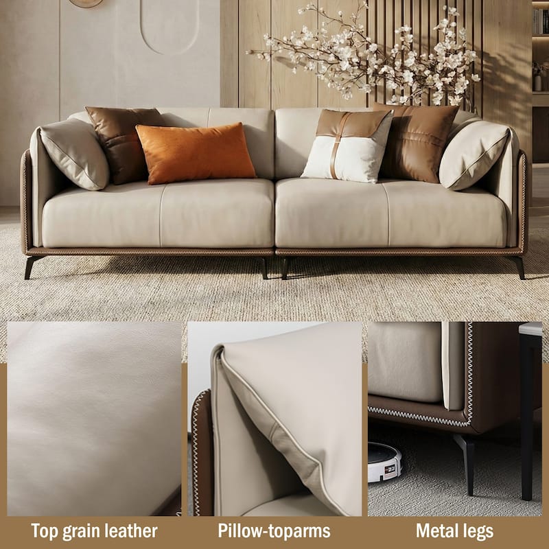 Faux Leather Pillow Top Arm Sofa with Reversible Cushions - 3-seater