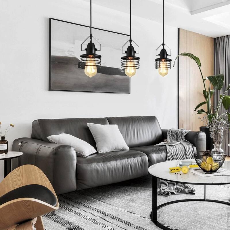 Industrial Black Pendant Light, Metal Cage Pendant Lights Dining Room Hanging Lighting, for Kitchen Island Living Room