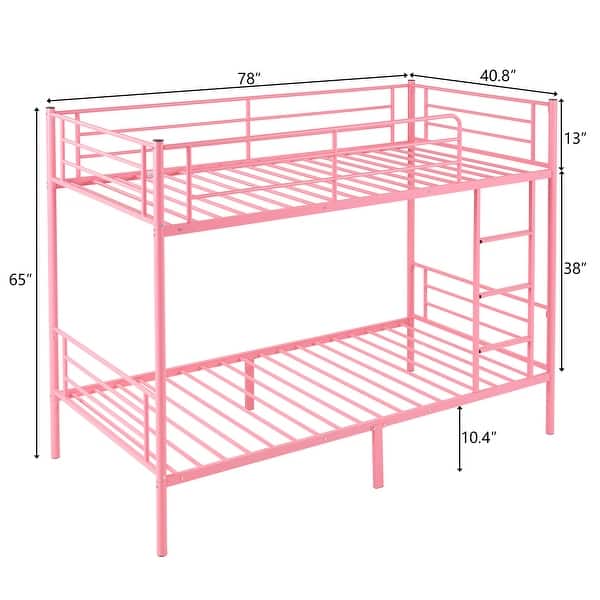 dimension image slide 1 of 2, Twin Over Twin Bunk Bed For Kids Teens Adults, Heavy Duty Metal Bunk Bed With Ladder