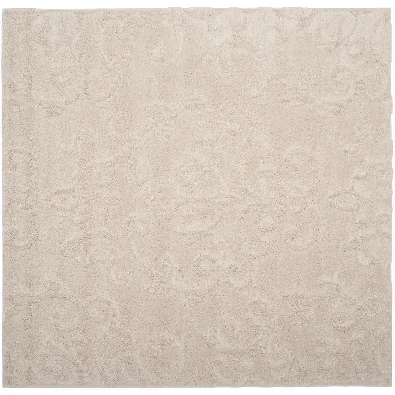 SAFAVIEH Florida Shag Tjabbe Scroll Area 1.2-inch Thick Rug - 6'7" Square - Creme