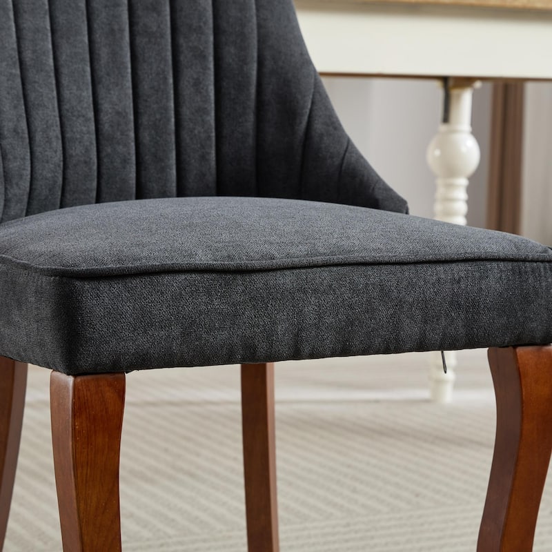 Flocking Linen Upholstered Dining Chairs with Curved Wood Legs, Set of 2