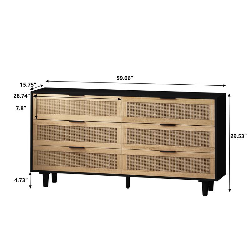 59.06" 6-Drawers Rattan Storage Cabinet Rattan Drawer