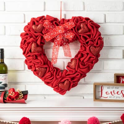 Glitzhome 19.25"L Fabric Valentine's Heart Wreath