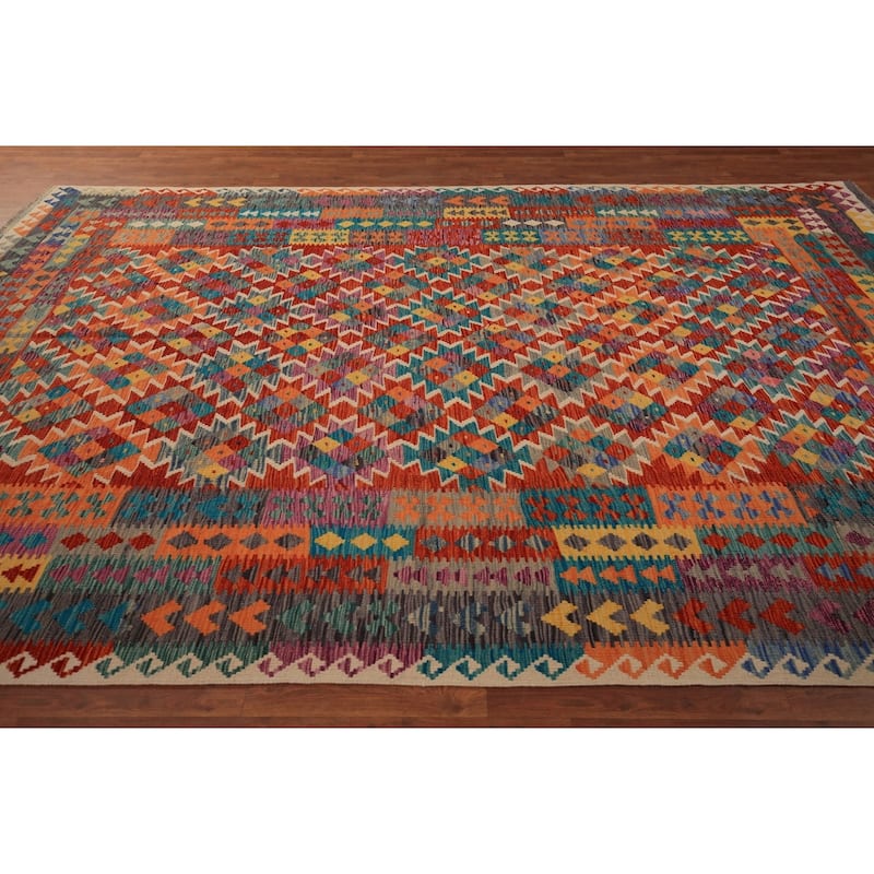 Kilim Area Rug Hand-Woven Living Room Wool Carpet - 8'0" x 11'5"