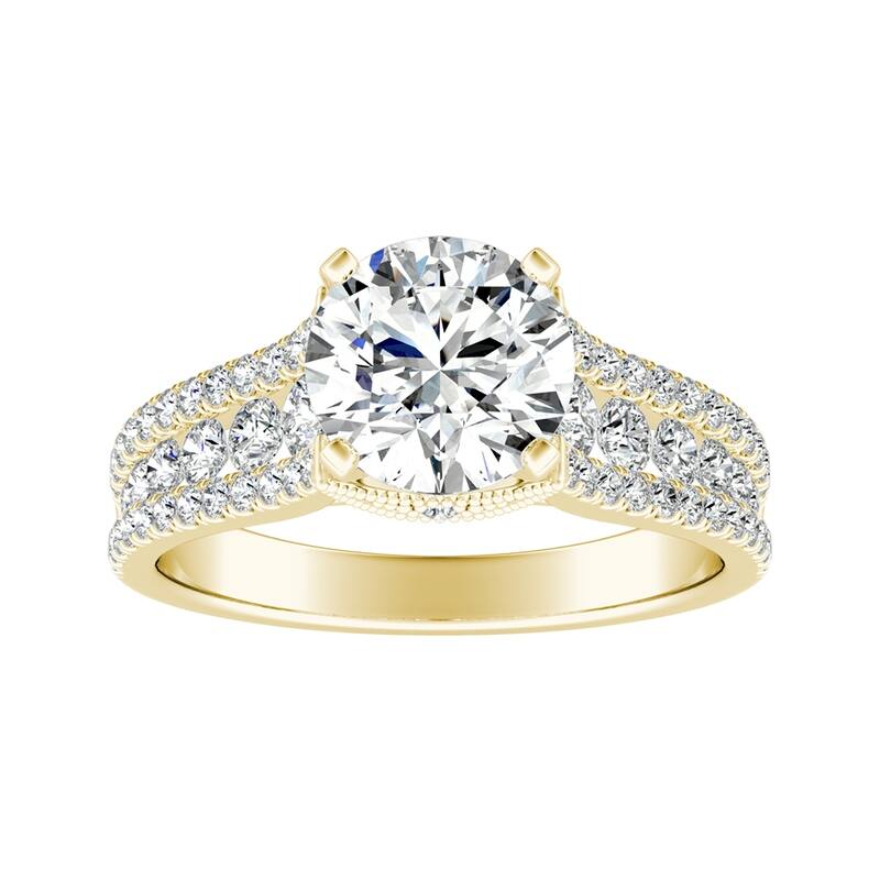Auriya 14k Gold Vintage 1/2ct Moissanite and Diamond Engagement Ring 5/8ctw - Yellow - 4.5