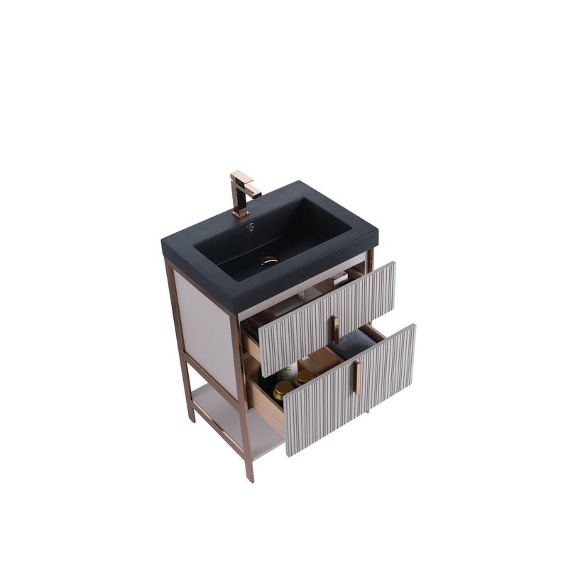 Fine Fixtures Serenity Modern Bathroom Vanity with Black Gel Acrylic Top
