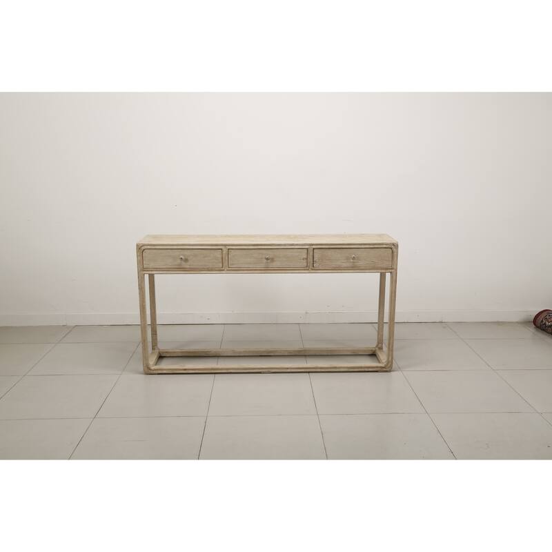 Artissance Reclaimed Peking Console Table With 3 Drawers & Weathered White Wash Finish, 34 Inch Tall