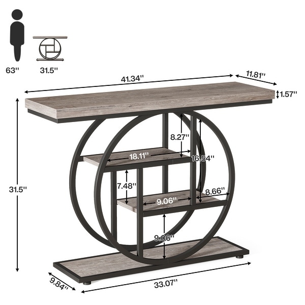 Console Table for Entryway, Industrial 4-Tier Sofa Table Behind