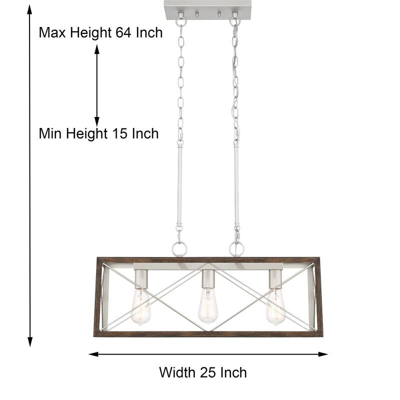 Acroma 3-light Rectangle Island Chandelier for Dining Room - 25 inches