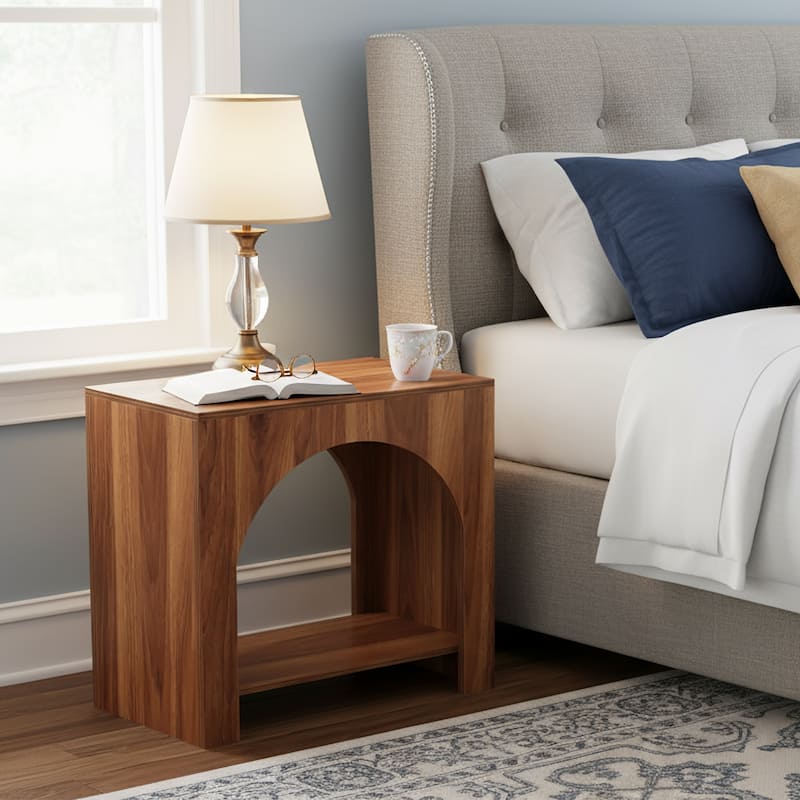 Farmhouse Nightstand with Storage, Large Wooden Bedside Table - Brown