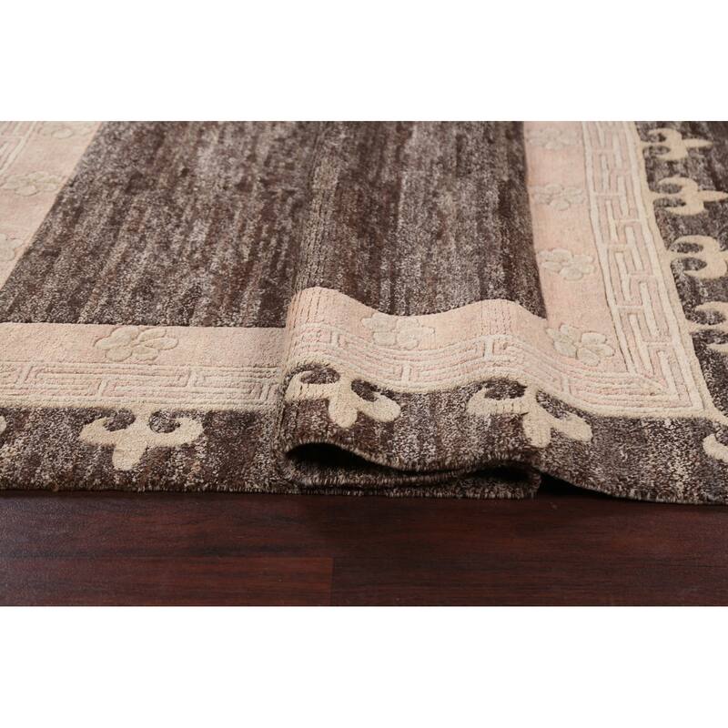 Geometric Vegetable Dye Nepalese Oriental Wool Area Rug Hand-knotted - 5'7" x 7'9"