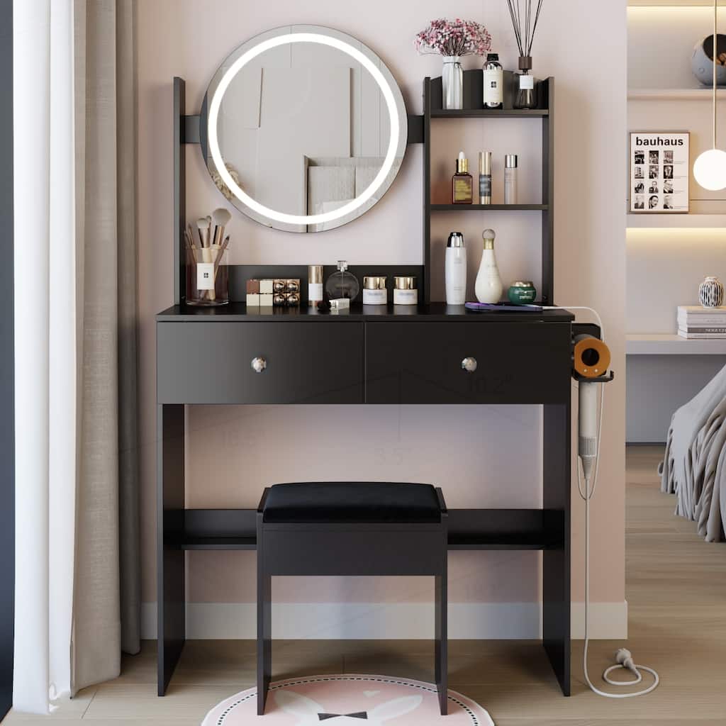 Versatile LED Mirror Vanity Table with Stool and Advanced Power Socket