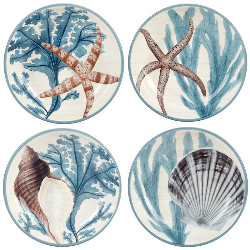 Certified International Beyond the Shore Set of 4 Soup Bowls - 9" Diam x 2"