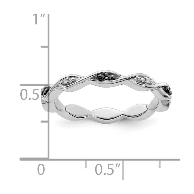 Curata 925 Sterling Silver Polished Prong set Patterned Stackable Expressions Black and White Diamond Ring