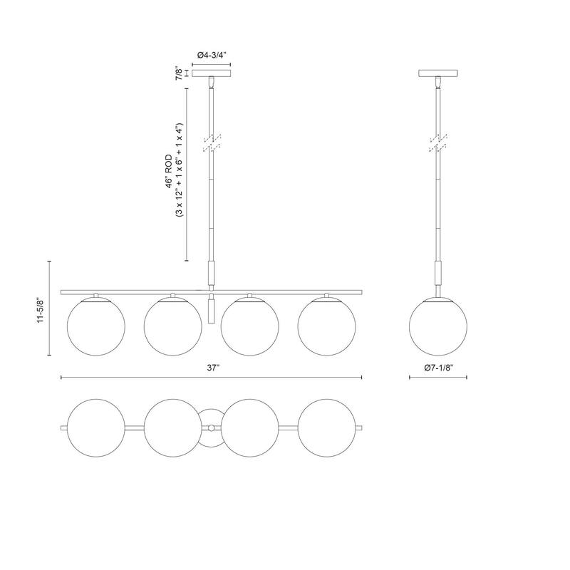 Alora Lighting LP421437 Zuri 4 Light 37" Wide Linear Chandelier with