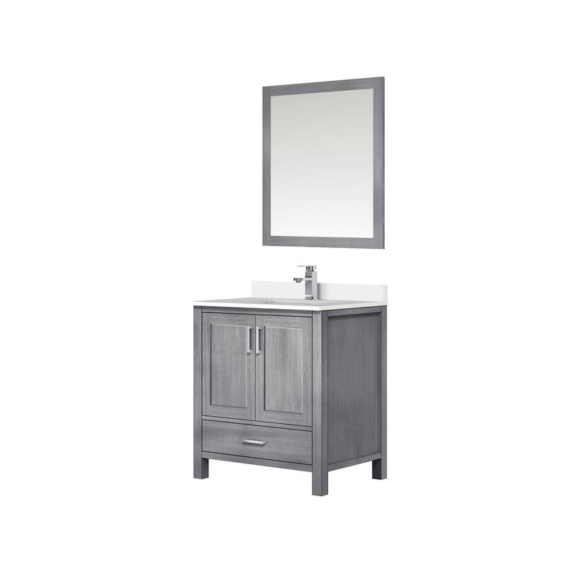 Jacques White Bath Vanity, Cultured Marble Top, Faucet Set and Mirror
