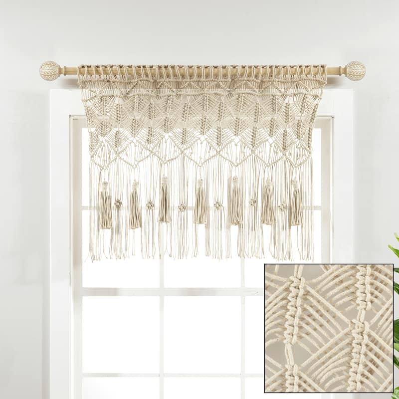 Lush Decor Boho Macrame Tassel Cotton Valance/Kitchen Curtain/Wall Decor Single - 30" x 40"