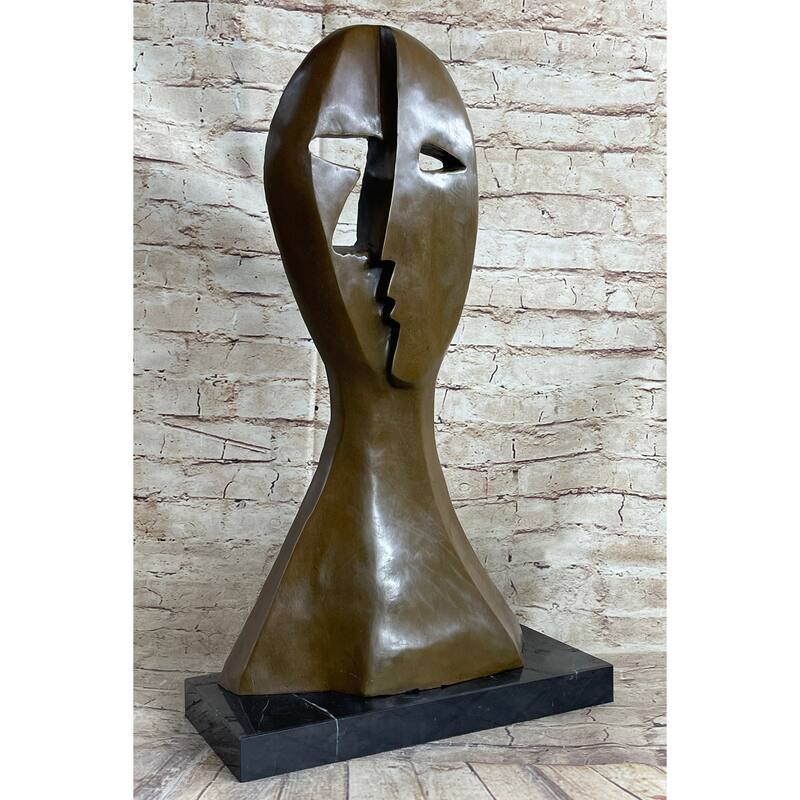 Pico Cubism Two Faces Mask Bust Sculpture Statue Modern Art Decor Marble Base