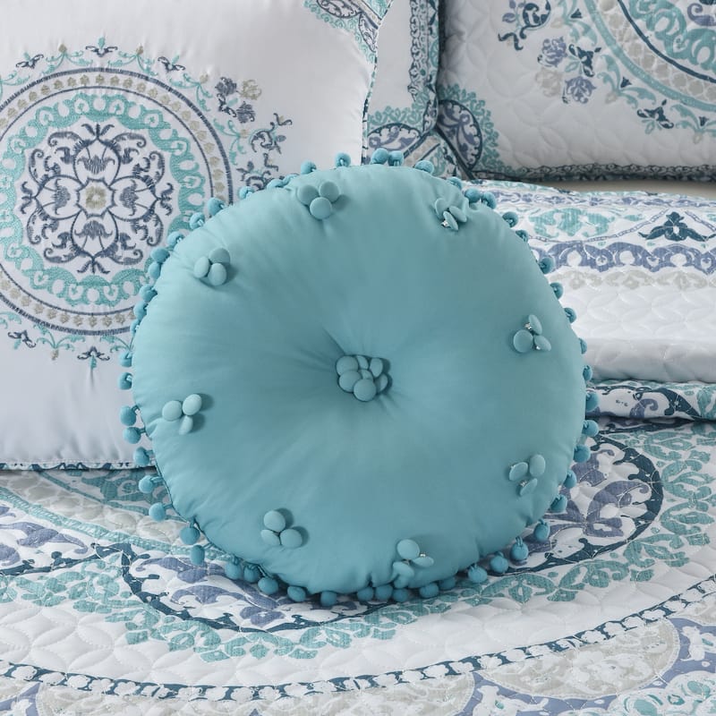 Royal Court Afton Round Decorative Throw Pillow - Accent - Polyester - Blue