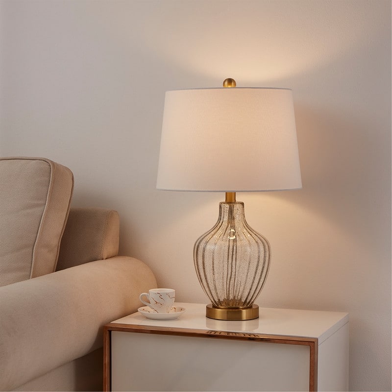 KAWOTI 23 inch Glass Table Lamp with Empire Lamp Shade - W14" * H 23"