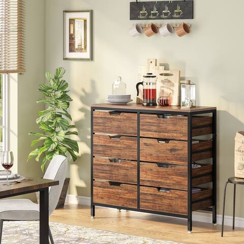 38.6" Tall Wooden Chest of Drawers, Industrial 8-Drawer Chest Storage