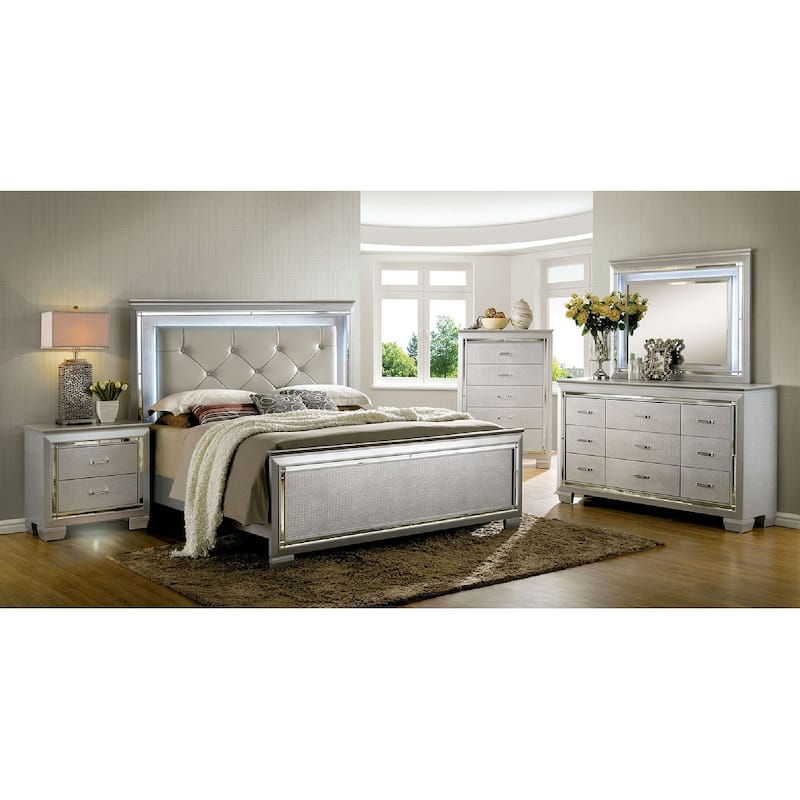Contemporary 1pc Nightstand Bedside Table LED Light English Dovetail Drawer Bedroom Furniture