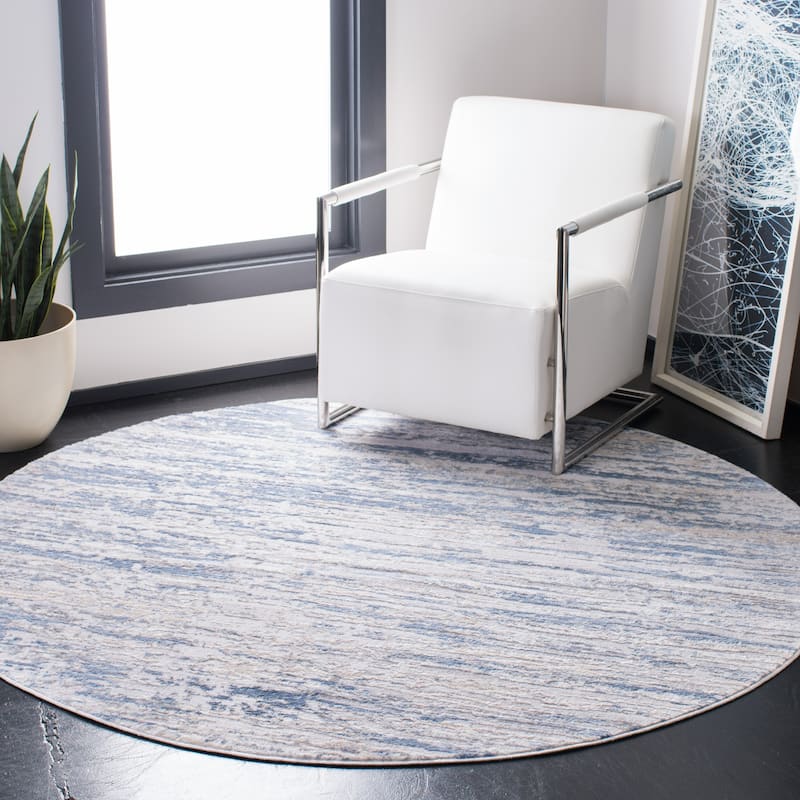 SAFAVIEH Amelia Modern Abstract Rug - 6'7" Round - Ivory/Blue - Round