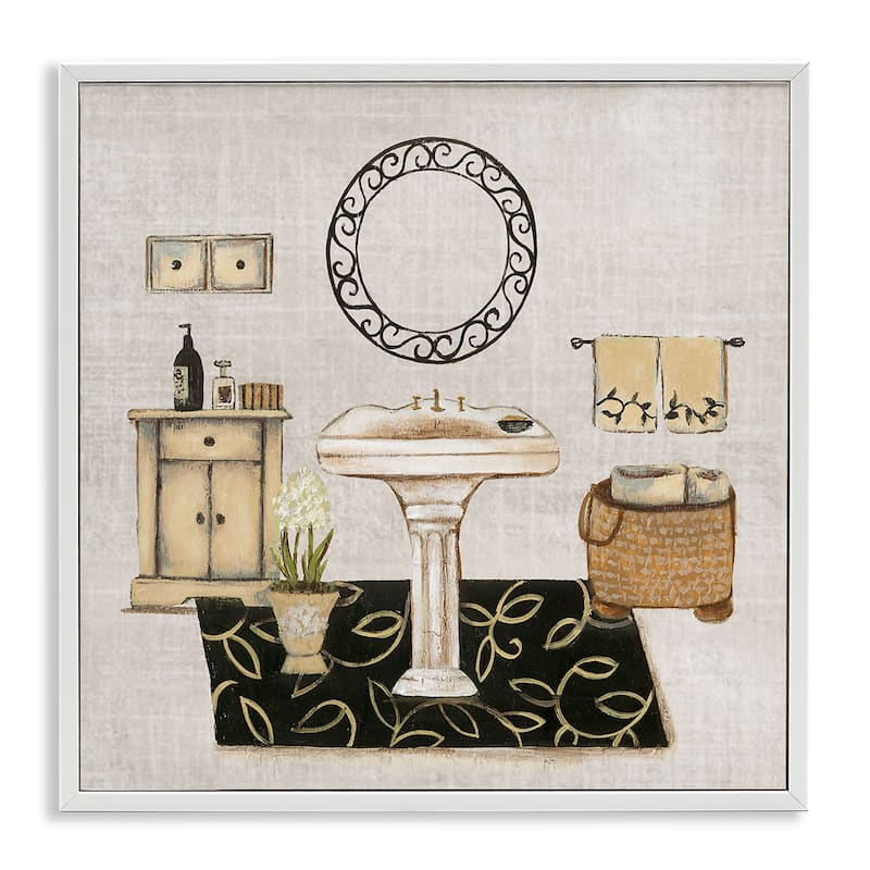 Stupell Vintage Luxurious Bathroom Framed Giclee Art Design By Janet Tava - 12 x 12 - White