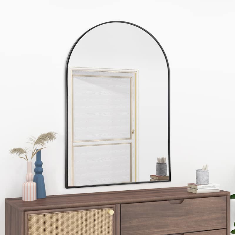 Arched-Top Metal Frame Wall Mirror Bathroom Mirror-36"H×24"W - Arched-Black