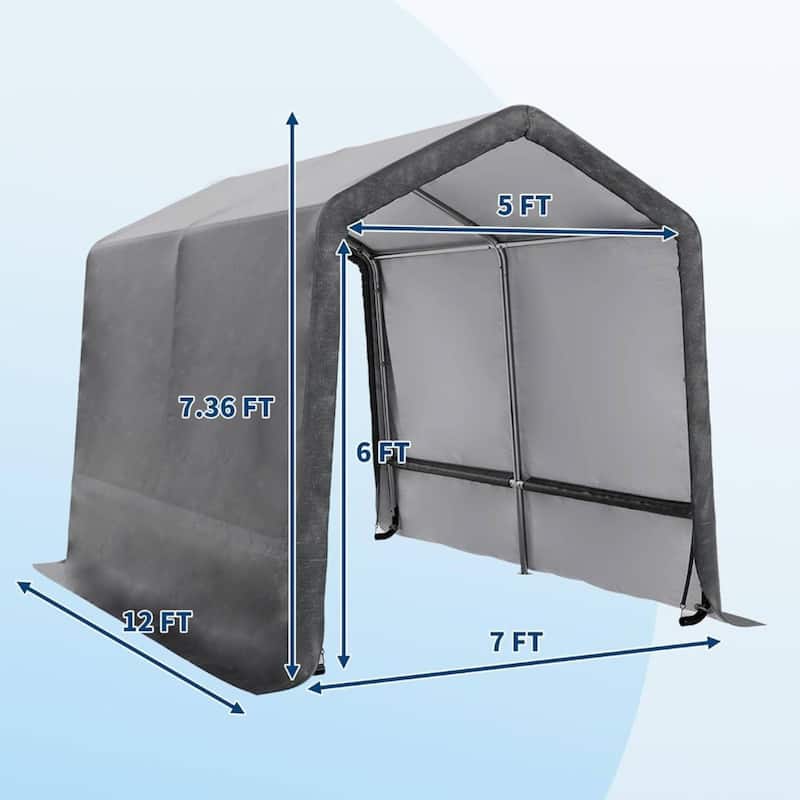 7x12 FT Portable Outdoor Storage Shed, Carport for Motorcycle, Firewood, Garden and Tools - 7X12 Ft