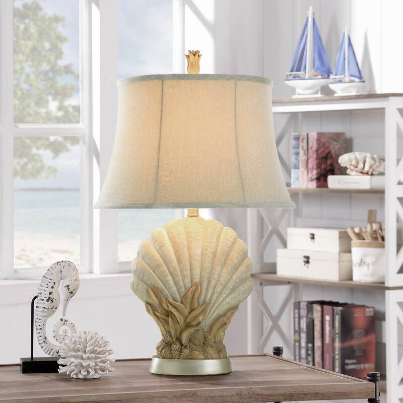 StyleCraft Avoca Beach Sandstone Table Lamp - White Softback Fabric Shade