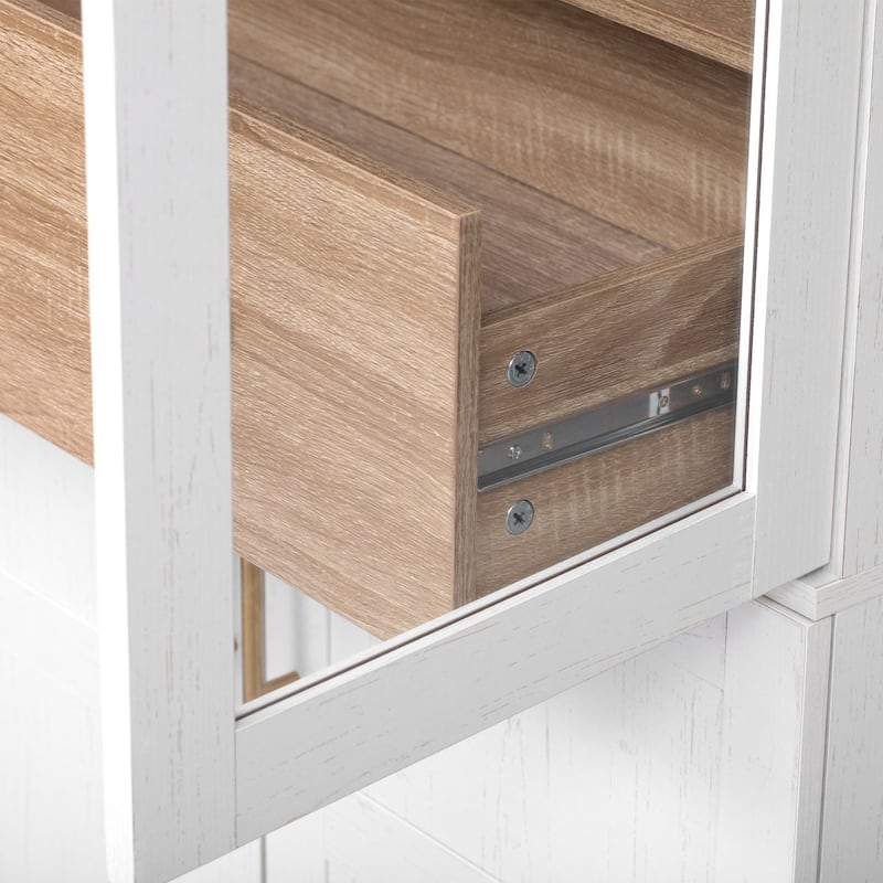 71" Tall Arched Pantry Cabinet with Shelves, Hidden Drawer and Glass Door