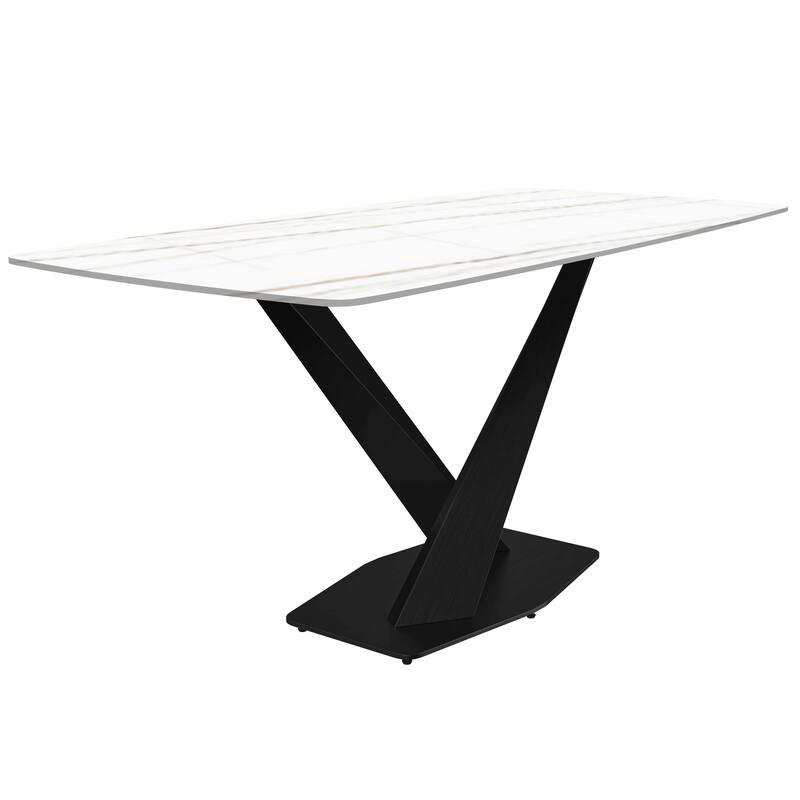 7-Piece Dining Set with 55-Inch Sintered Stone Dining Table and 6 Accent Arm Chairs