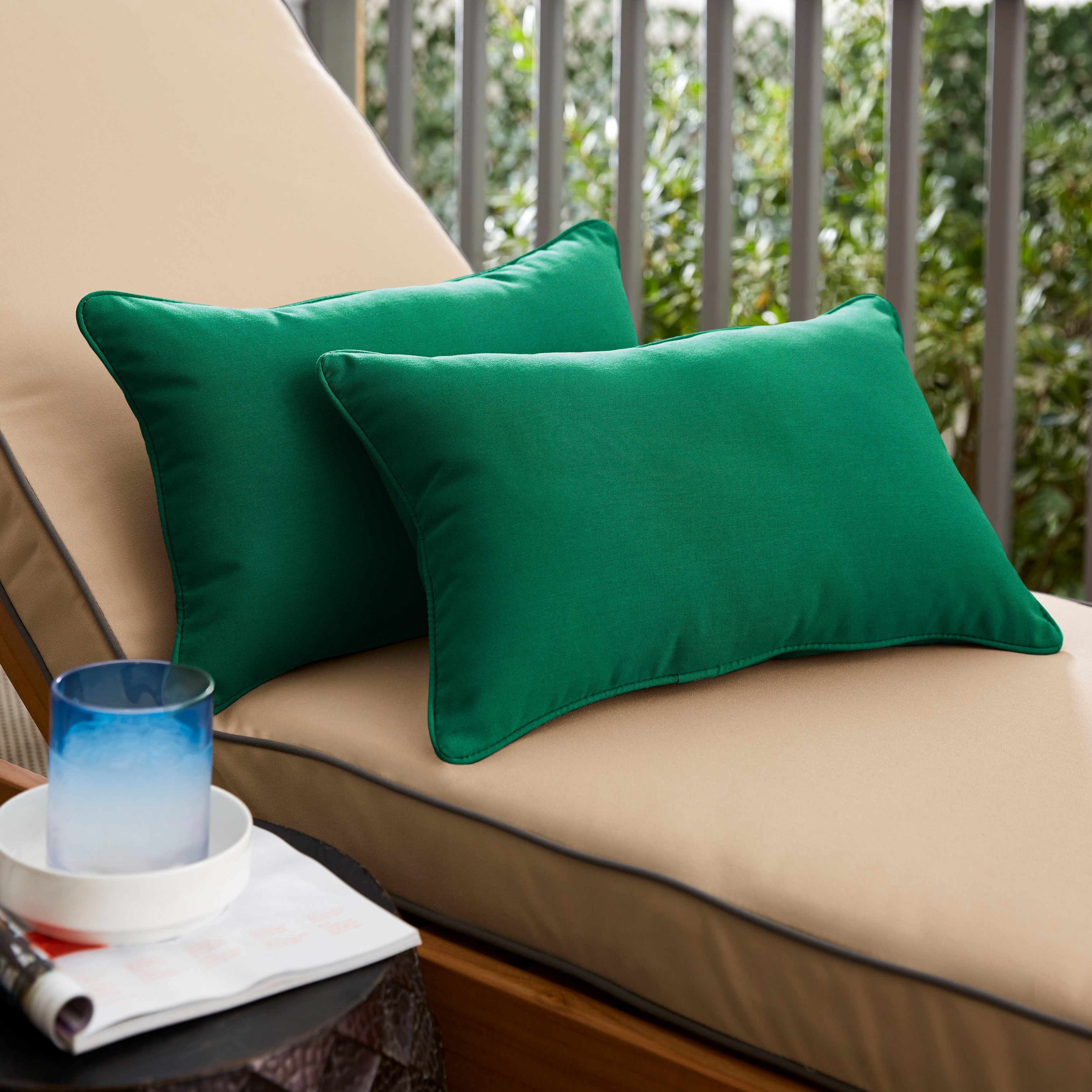 green outdoor lumbar pillow