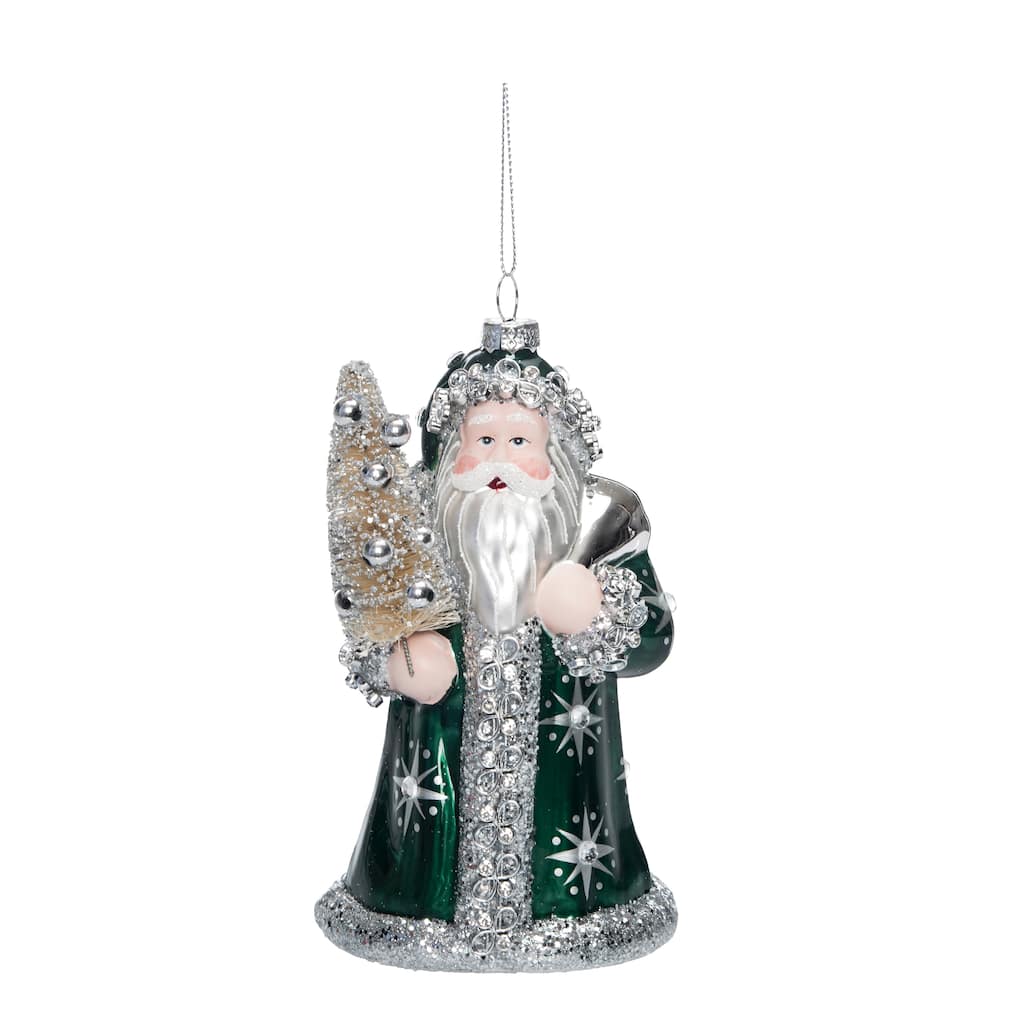 Transpac Glass 7 in. Multicolor Christmas Santa in Snowflake Robes Ornament