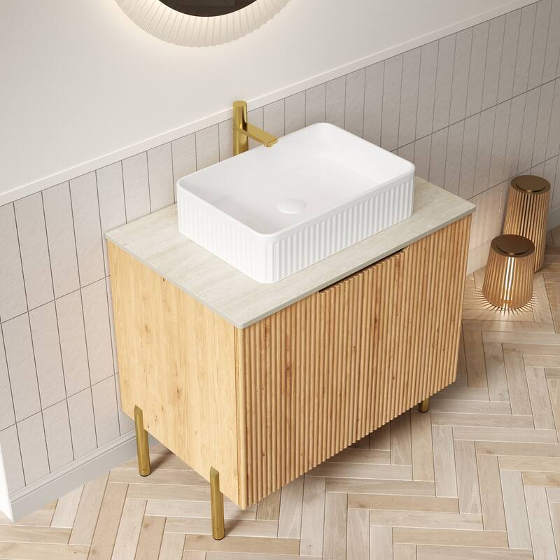 GDFStudio - Turio 30" Freestanding Bathroom Vanity with Dual Doors, Ceramic Basin & Sintered Stone Countertop, WITHOUT Faucet