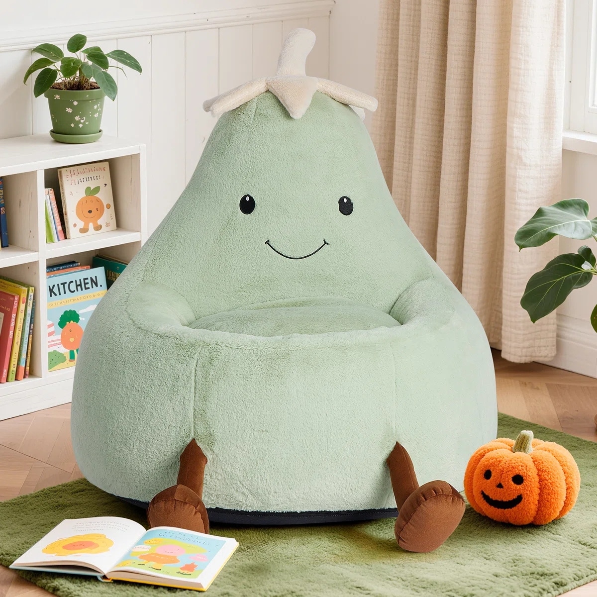 Kids Eggplant Bean Bag Chair and Crash Pad Lounger Seat for Gaming, Reading and Watching TV for Toddlers and Children's Rooms